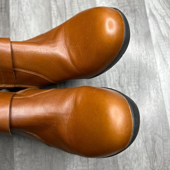 Sanita Maddox Fold Over Wedge Leather Booties Ankle Boot Faux Wood 38 US 7.5-8 - Picture 5 of 10